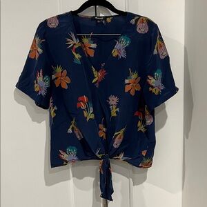 Madewell Navy Floral Tie-Front Blouse